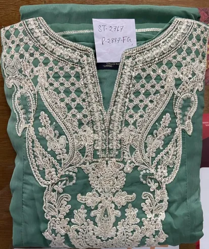 Pakistani Orginal Rangoon Chiffon Stitched 3 Pcs Sharara Pant _ Frog Green 